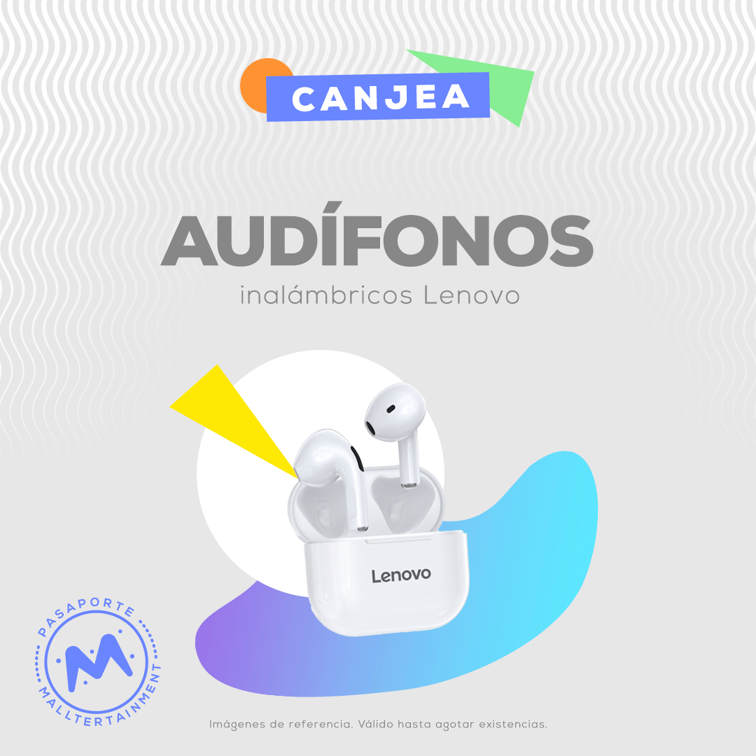 Audífonos inalámbricos lenovo, canjéalos por 400 mallpoints. Hasta agotar existencias.