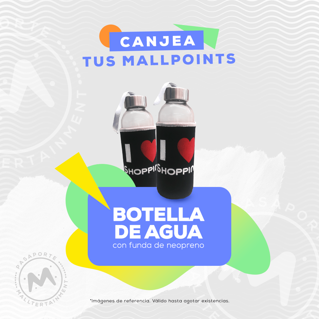 Botella de agua de vidrio con funda de neopreno.