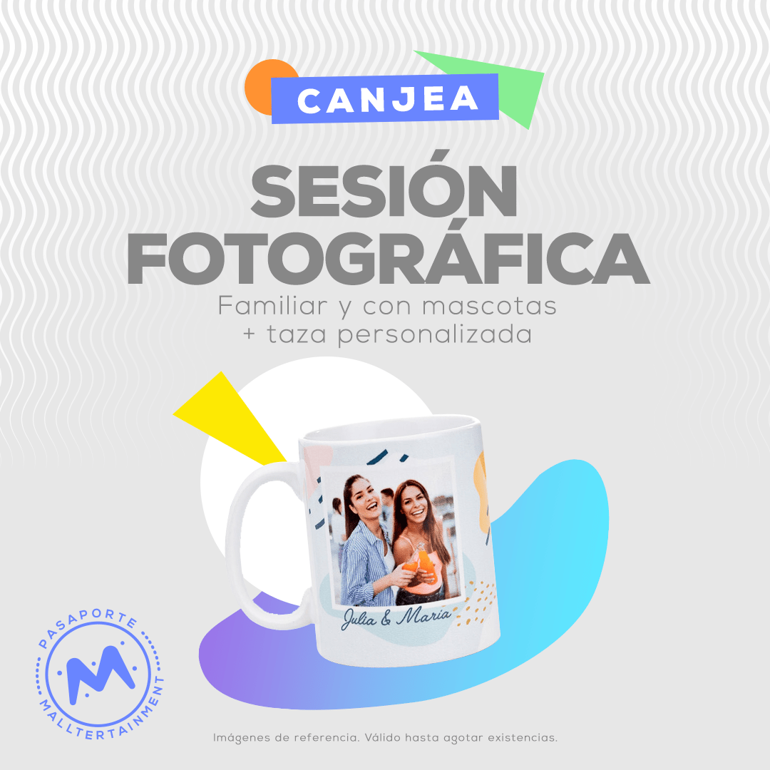 Canjea 300 mallpoints por una sesión fotográfica familiar y con mascotas y una taza personalizada con la fotografía de tu elección.